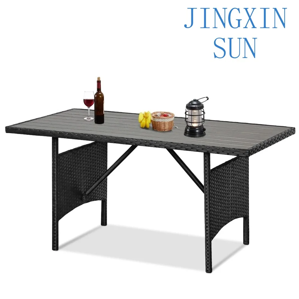 54” Wicker Outdoor Dining Table Metal Frame Table for Patio Furniture or Indoor