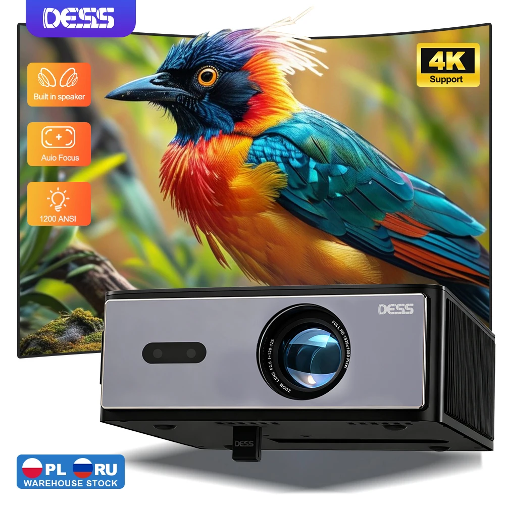 

DESS C4Pro 4k video Projector Dual Wifi 1800Lume BT5.2 1080P With Auto Focus Home Cinema android tv projector LED Screem project