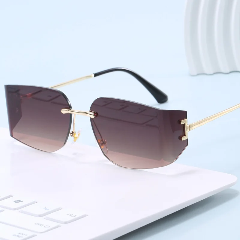 

2025 New Personalized Square Frameless Sunglasses - Cool Curved Lens Fashion Trend, Casual UV Protection Trimmed Shades