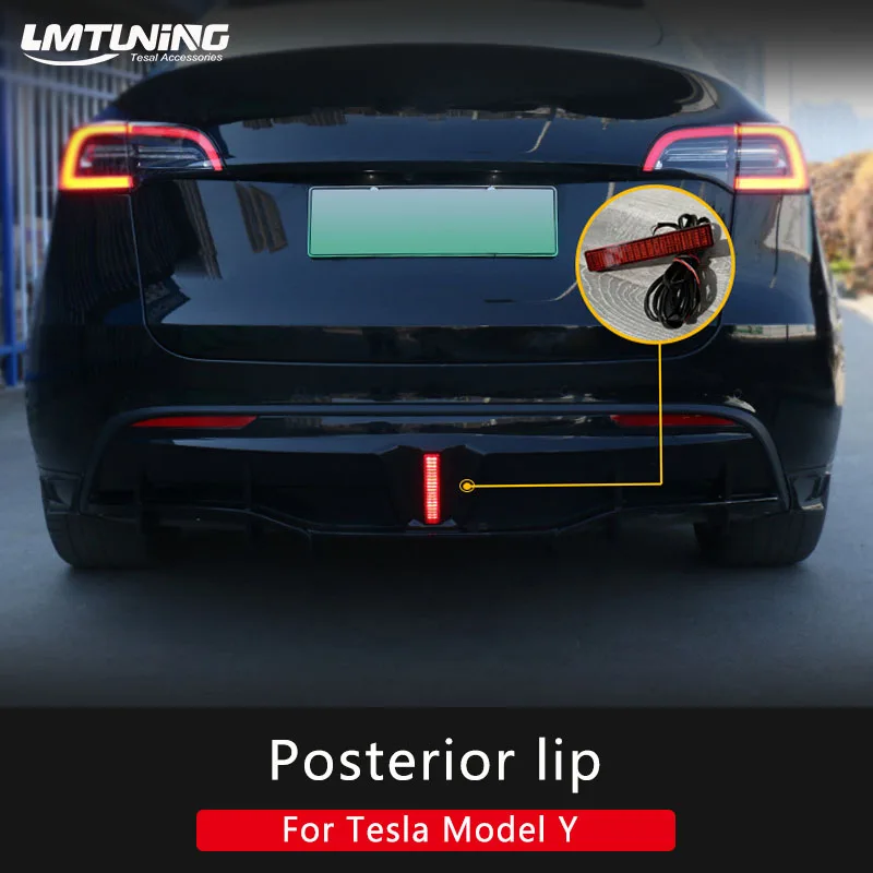 LMTUNING Rear Diffuser fits rear For Tesla Model Y2021 2022 Sedan Bumper Cover Lower Lip Spoiler Valance Protector Body KitsLed