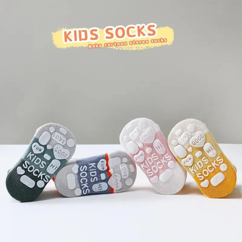 5Pairs/Lot Baby Anti Slip Socks Solid Stripe Girls Boys Newborn Kids Rubber Floor Sock Infant Cotton Mesh Socken For 0-5Years