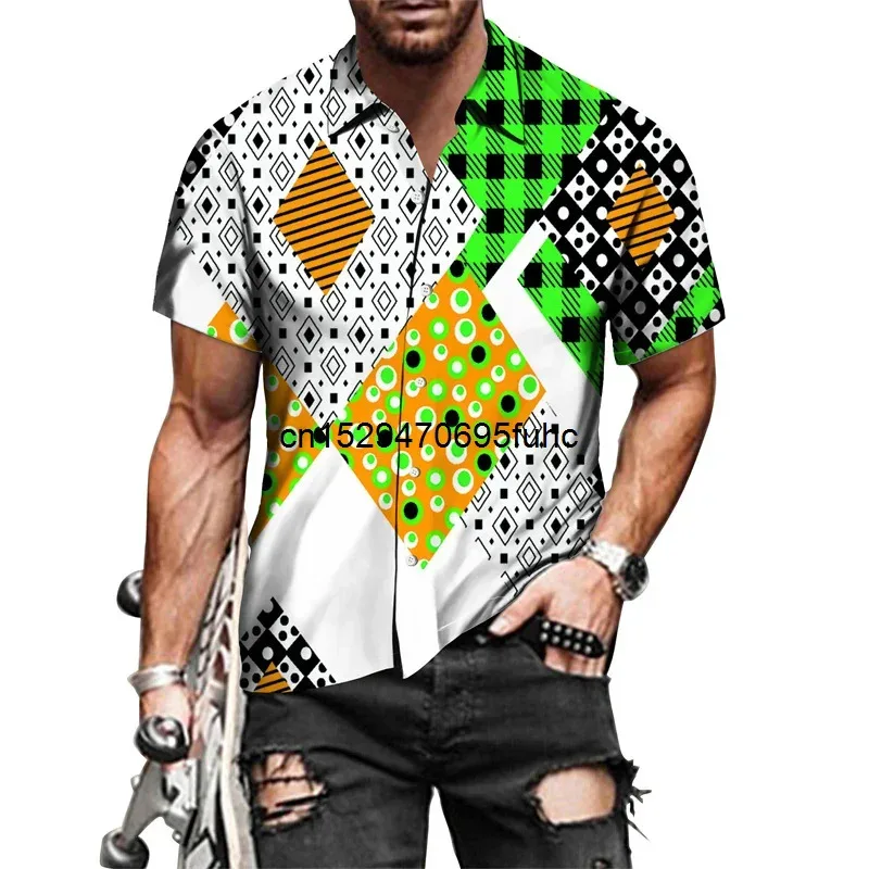 lili 123New Stylish Men Shirts Geometry 3D Print Lapel Single-Breasted Short/Long Sleeve Tops Hip Hop Fashion Hawaii Streetwear