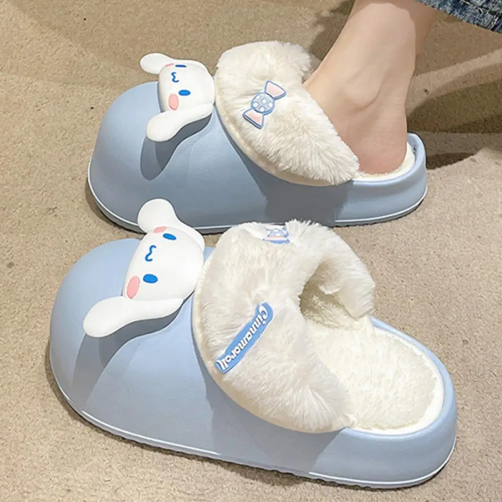 Kawaii بلدي ميلودي كورومي سينامورول نعال قماش الشتاء الكرتون أنيمي سميكة القاع لطيف داخلي دافئ نعال مسطحة الفتيات الهدايا