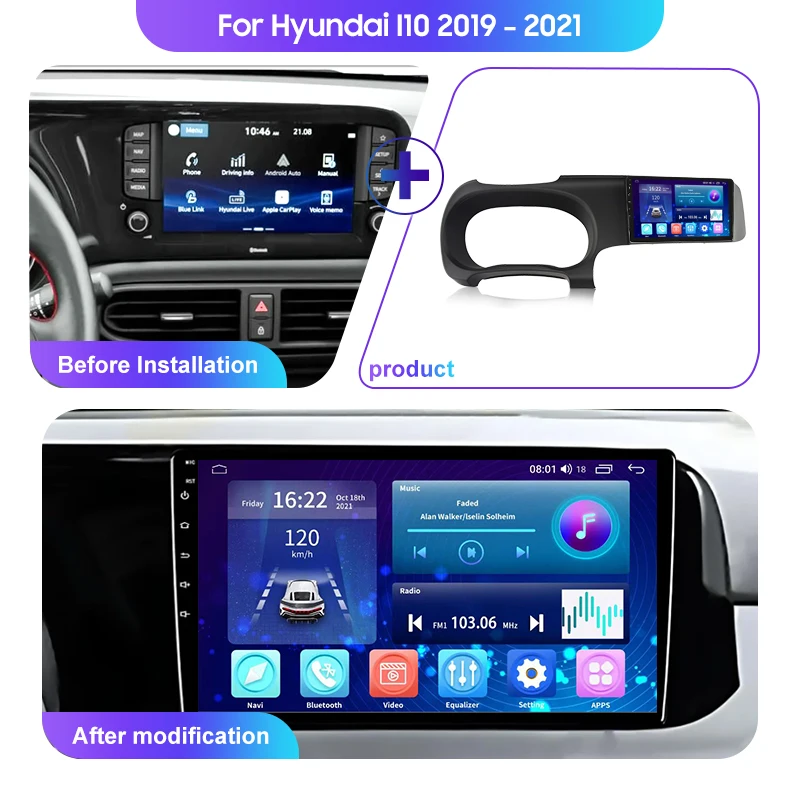 Android Car AutoRadio For Hyundai i10 2019-2021 Carplay 2Din WIFI Wireless Navigatore GPS Head Unit Car Multimedia Stereo Player