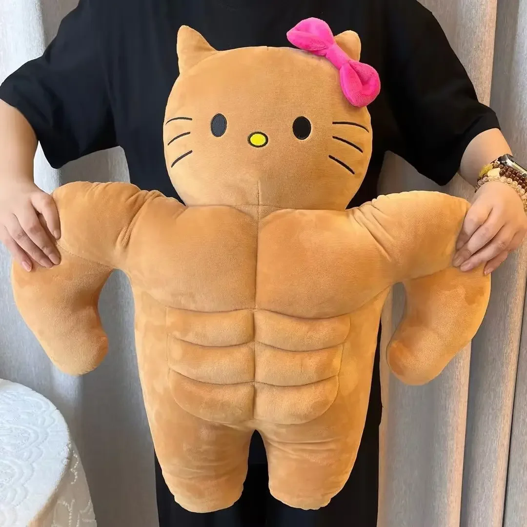 45cm Cute Funny Muscular Black Leather HelloKitty Plush Toy Doll Sleeping Pillow Gift Ornament