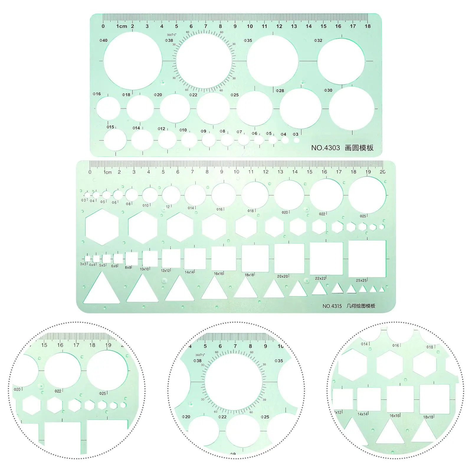 2 Pcs Round Rulers Plastic Drawing Stencils Tools Engineering Student Supplies Circular Measuring Instruments Gifts