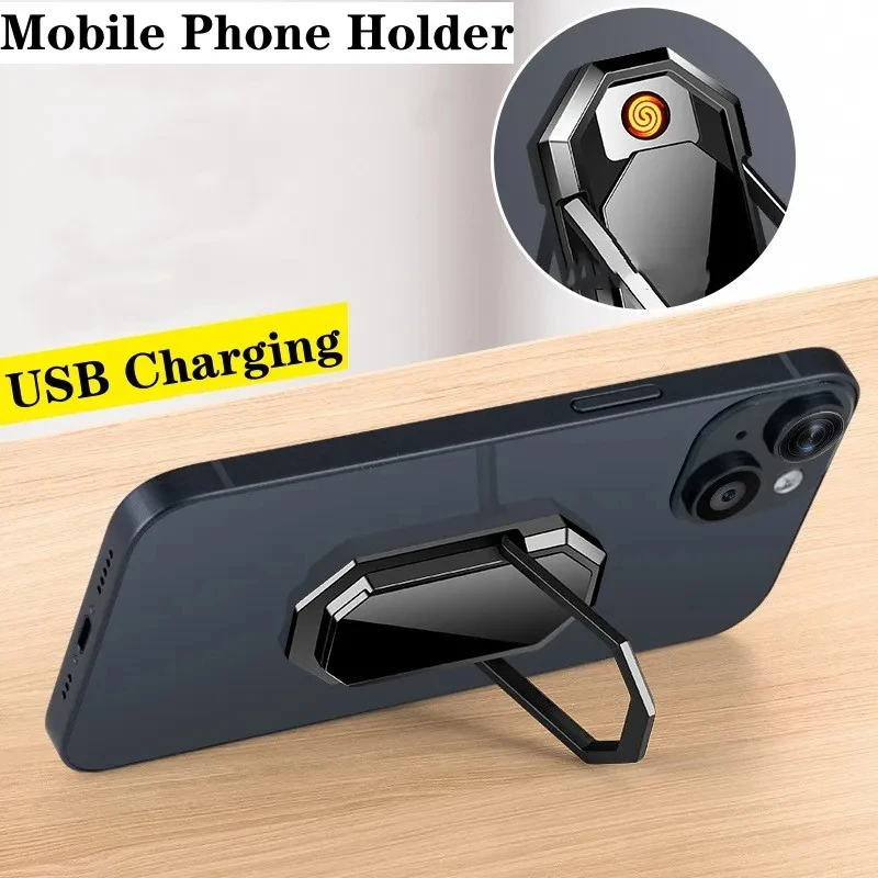 Strong Magnet Mobile Phone Holder Electric USB Charging Lighter Outdoor Multifunctional Flameles Windproof Coil Tungsten Lighter