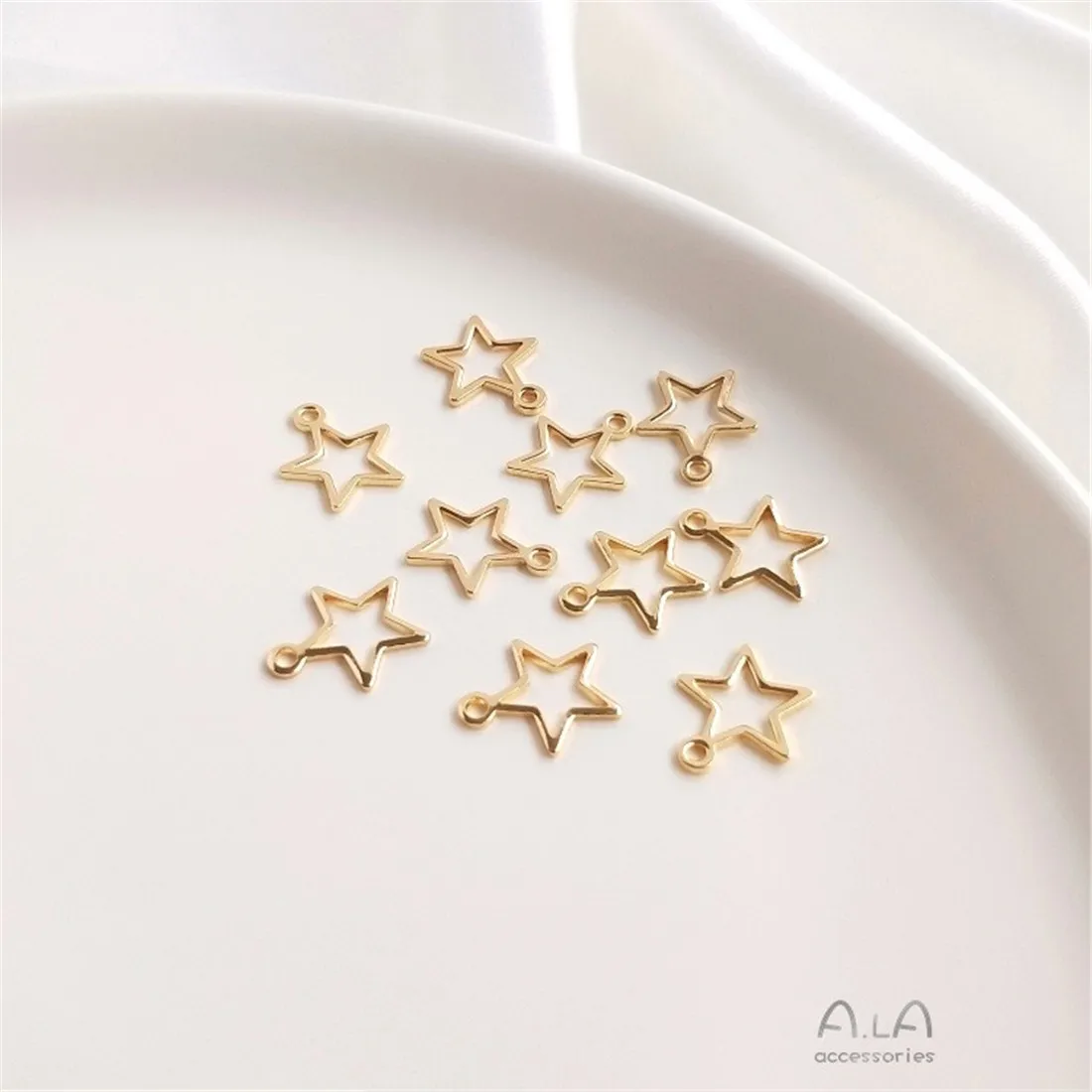 Cinco Pontas Estrela Pingente Acessórios, DIY Ear Pingentes, Chapelaria Acessórios, Ouro 14K, D082