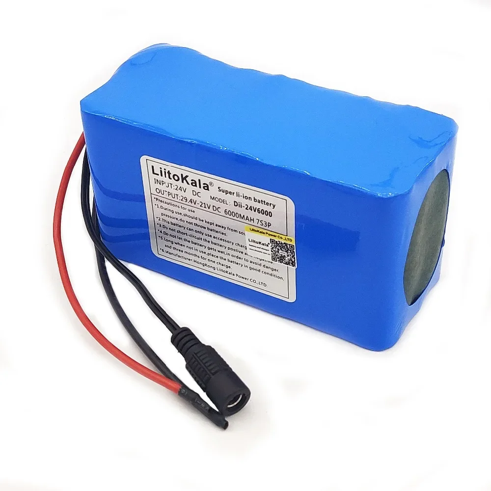 LiitoKala 24V 6Ah 7S3P 18650 Lithium Ion Battery 29.4V 6000mAh For Electric Bicycle