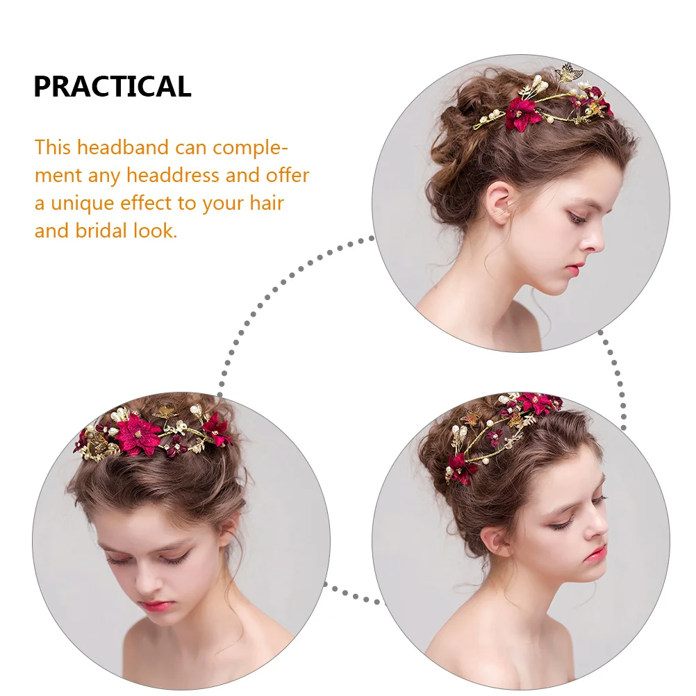 عصابة رأس على شكل زهرة حمراء، غطاء رأس لحفلات الزفاف للنساء، إكسسوارات شعر زفاف خفيفة الوزن ومريحة