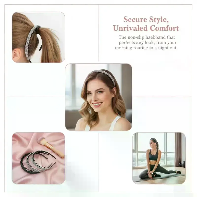 Nonslip Rhinestone Toothed Elastic Hair Hoops Shiny Unique Hair Accessories for Women New Year Christmas Party Wear