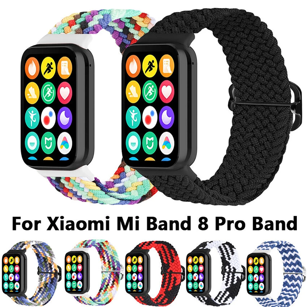 Braided Solo Loop Strap for Xiaomi Mi Band 8 Pro Adjustable Nylon Elastic Sport Replacement Wristband