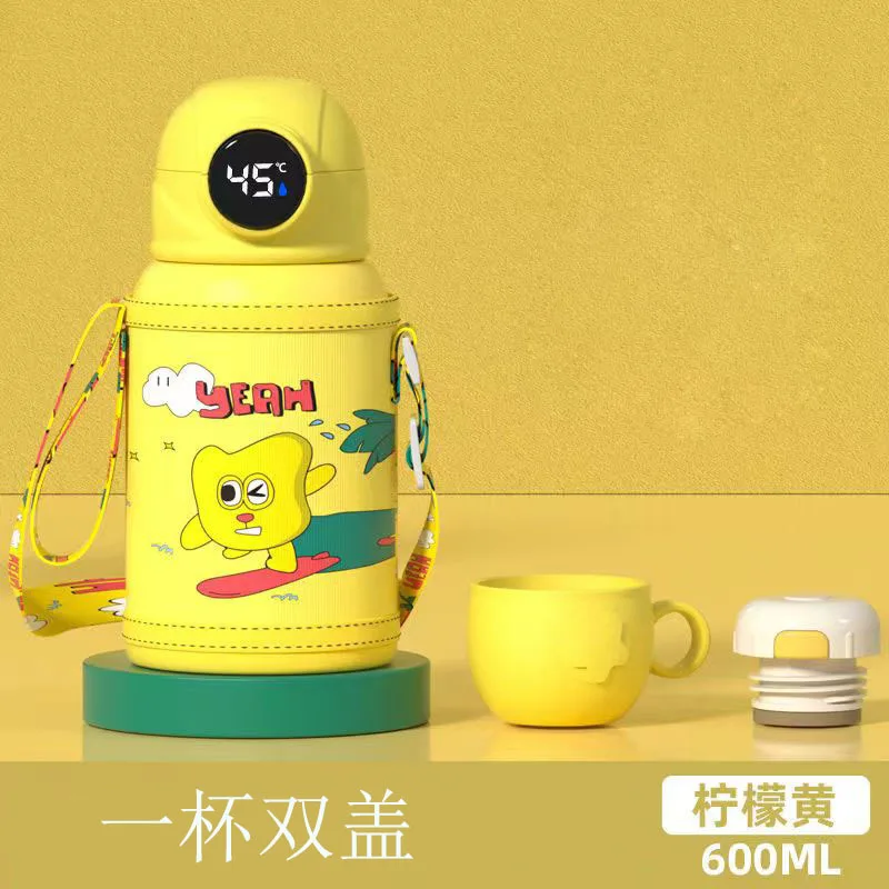 Children's Drinking Cup, Thermos Cup, Double Lid, Intelligent Thermos Pot, Student Cartoon Straw Water Cup