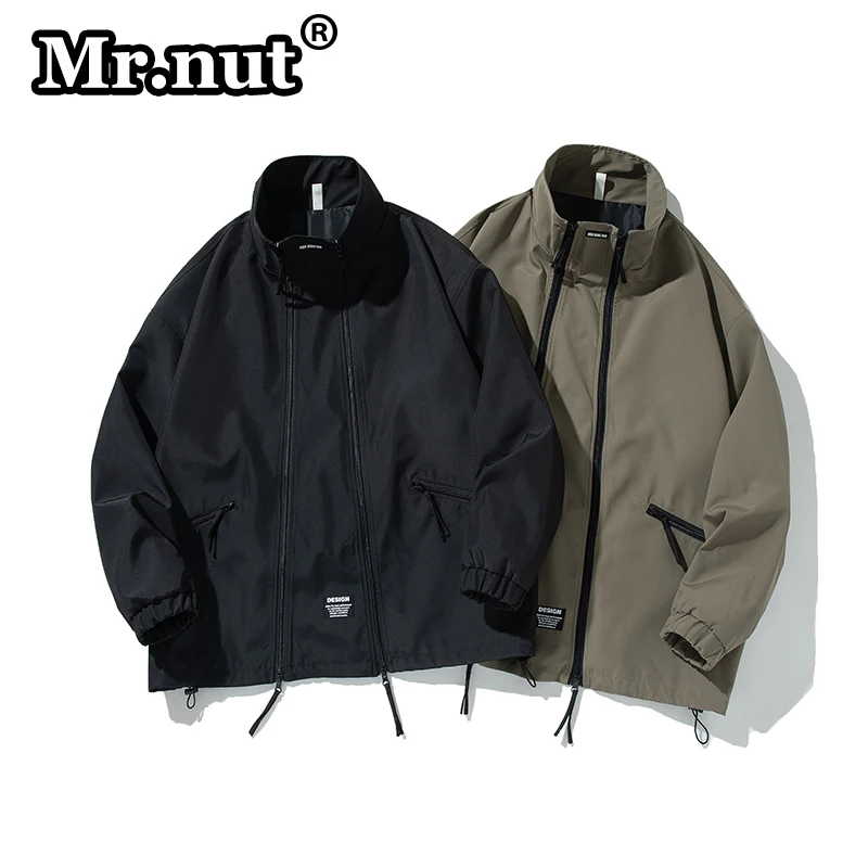 Mr.nut Fashion Trend Jacket Men\'s New Double Zipper Windproof Jackets Spring Autumn Loose Outdoors Tops Casual Unisex Overcoat