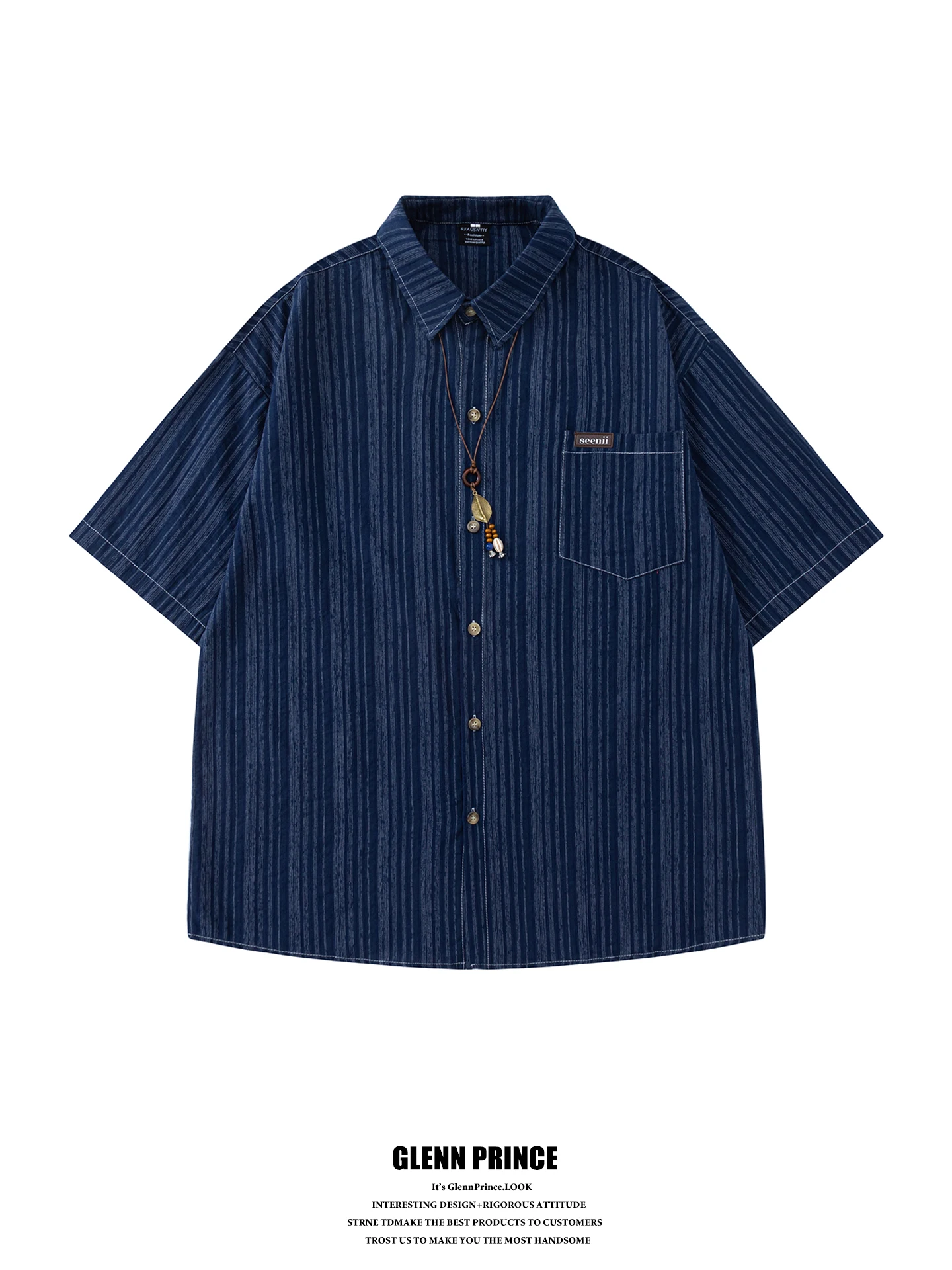 

Retro Japanese Style Dyed Stripe Short Sleeve Shirt Men's Summer High End Cool Workwear Cotton Polyester Blend Breathable