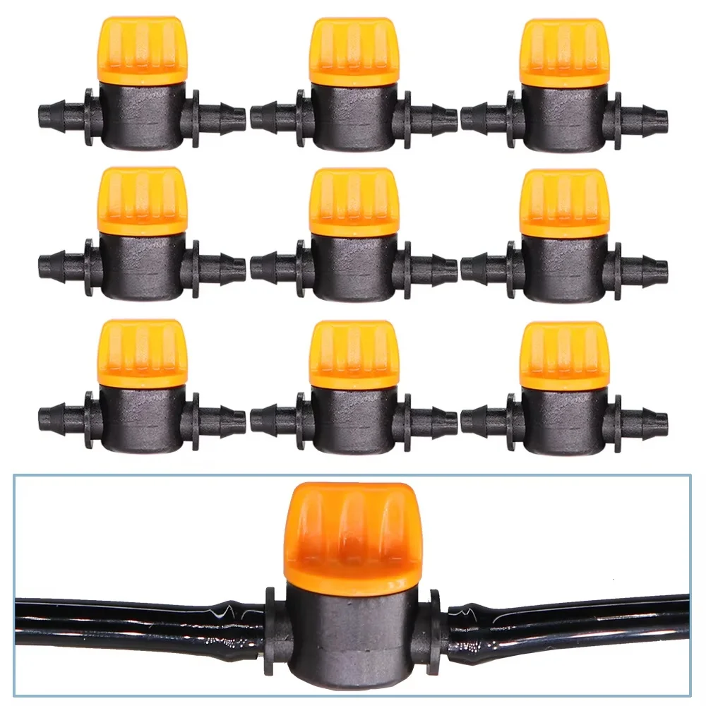 

500PCS 1/4'' Barbed Mini Valve Shut Off Coupling Connectors for 4/7mm Hose Garden Water Irrigation Pipe Adaptor Greenhouse