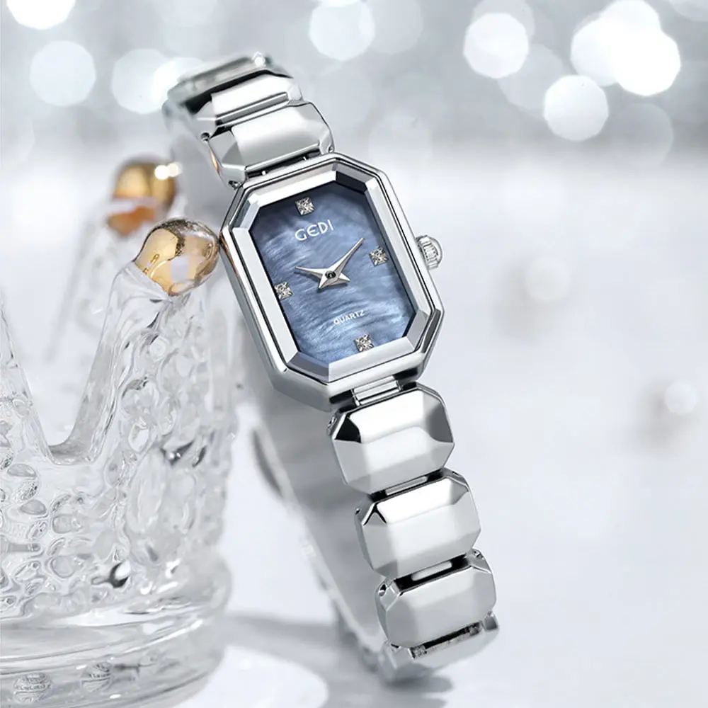 Reloj GEDI para mujer, diseño de nicho de lujo, correa de azúcar de cristal, regalo de cumpleaños de cuarzo minimalista para mujer