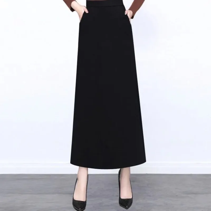

New Spring Autumn Style Versatile Straight Slimming Elastic High-waisted Mid-Length A-Line Skirt