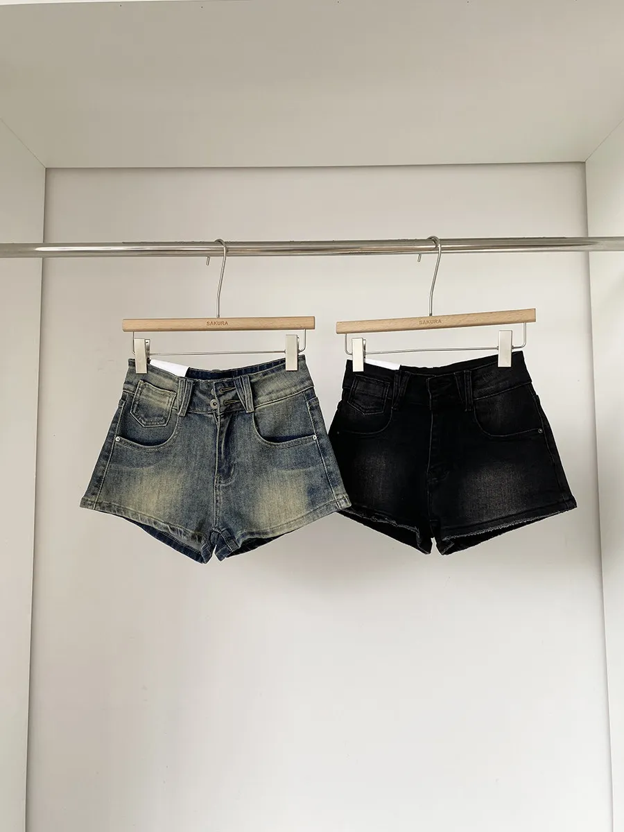 

Retro Washed American Hot Girl Denim Shorts High Waist Slim A-Line Wide Leg Pants Summer New Style Women's Casual Jeans