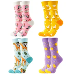 Chaussettes de dessin animé pour femmes, animal mignon, nourriture, fruits, Kawaii, drôle, Harajuku heureux, décontracté, automne, printemps