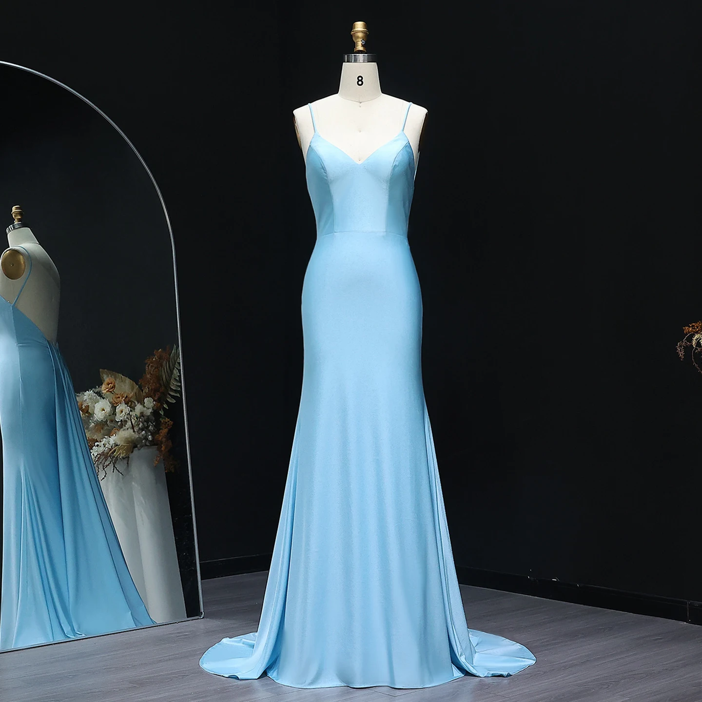 

Sharon Said Charming Light Blue Satin Sweetheart Backless Prom Dress Long Graduation Birthday Party Gowns SH296 Customized