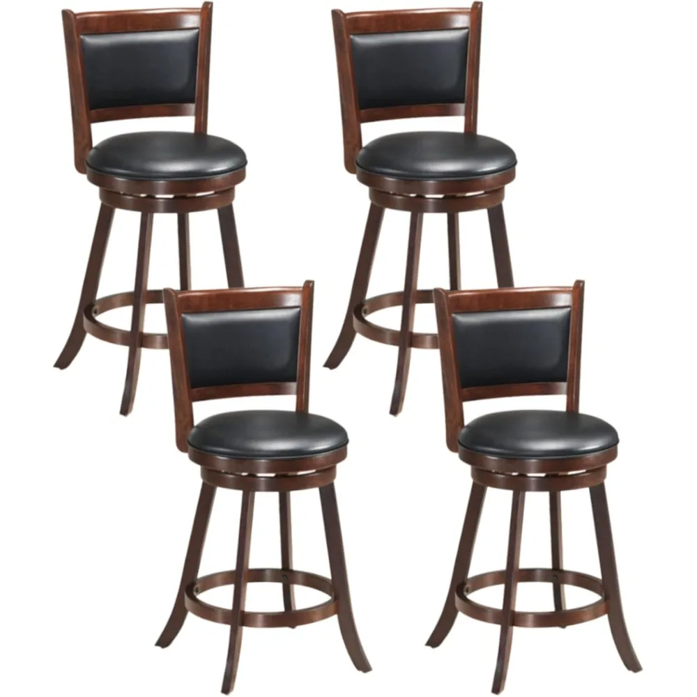 ERGOMASTER Bar Stools Set of 4, 24” Counter Height Bar Stools for Kitchen Island, Rubber Wood, Swivel Barstools with Backs for P