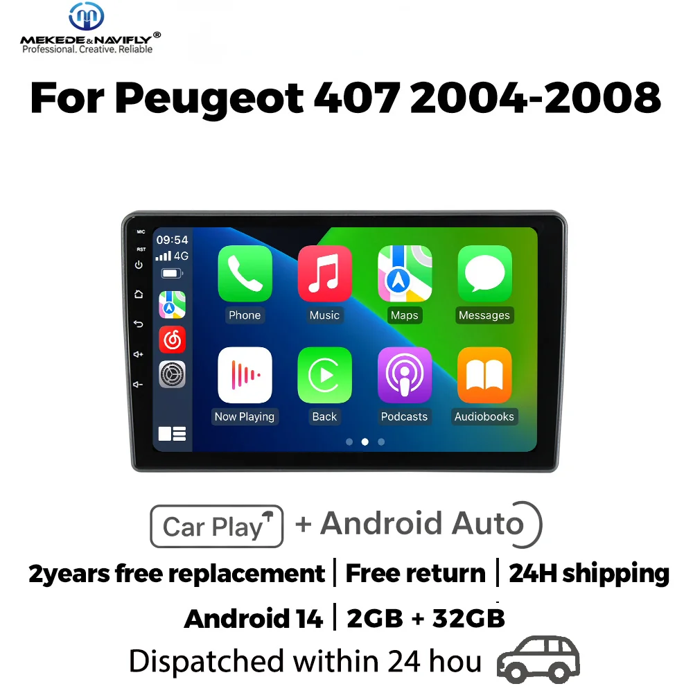

Автомобильная аудиосистема MEKEDE&NAVIFLY Android 14, 2 Din, для Peugeot 407 (2004-2011), с Carplay и GPS, мультимедийный плеер