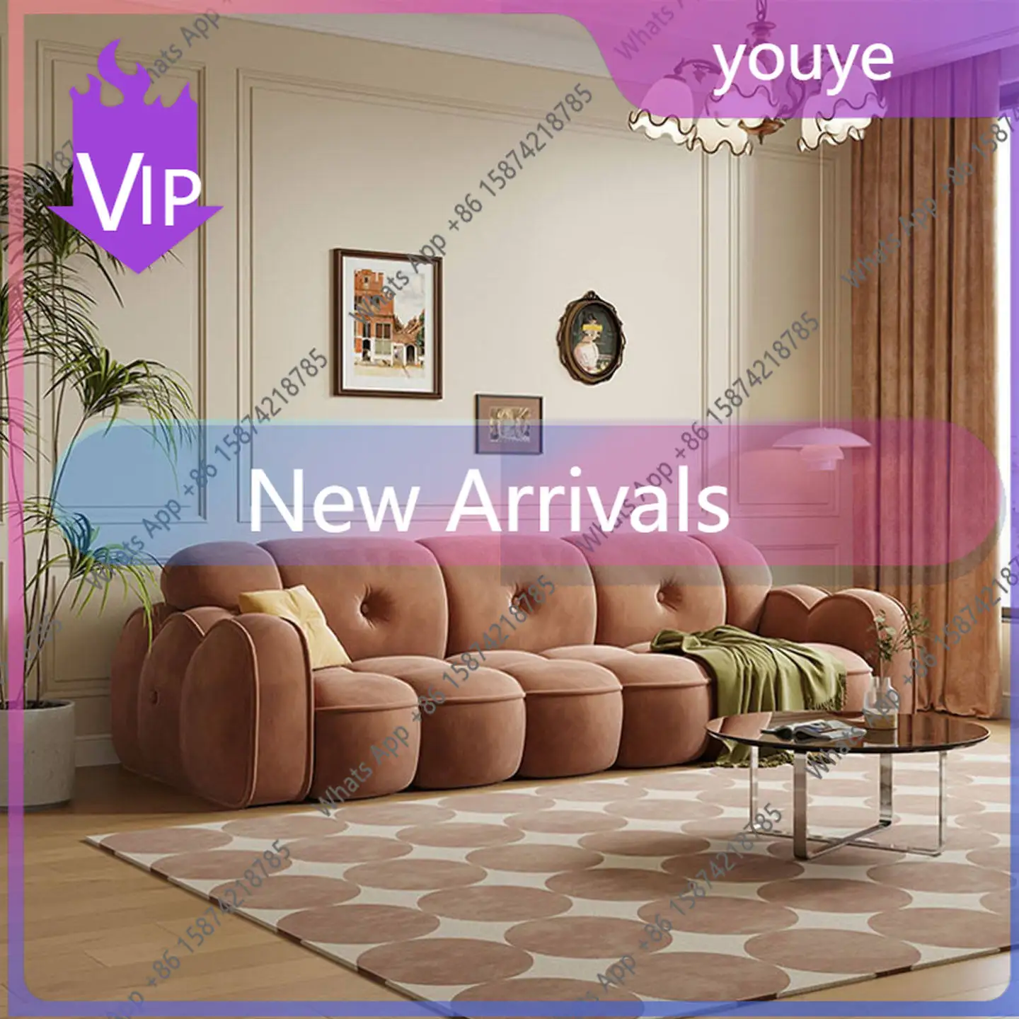 

Диван в стиле ретро V-French для небольшой квартиры, кремового цвета, антикварный, прямой, из ткани карамельного оттенка.