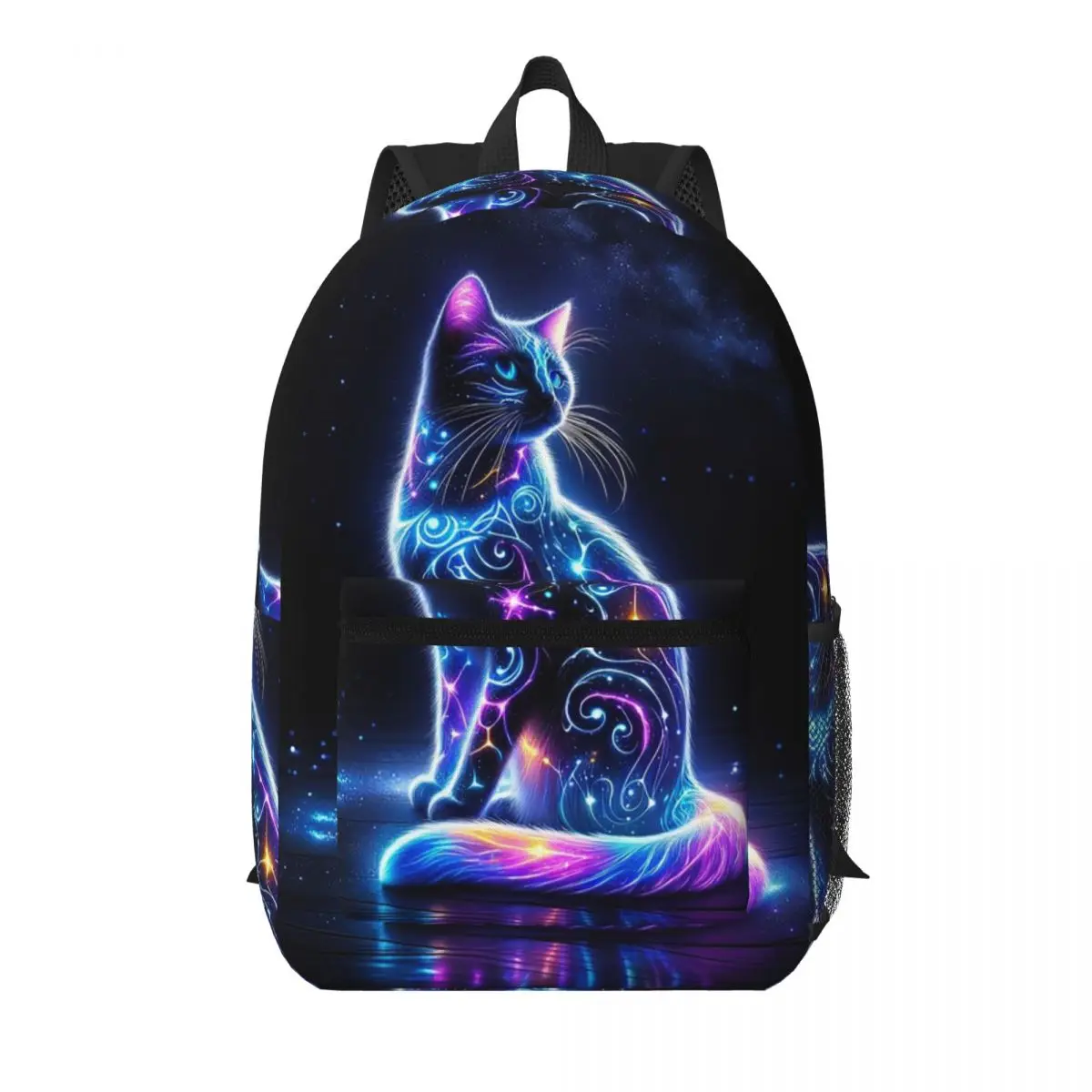 

Neon Glowing Rainbow Cat Kitten Student Backpack School Bag Hiking Travel Daypack for Boys Girls Bookbag Shoulder Bags