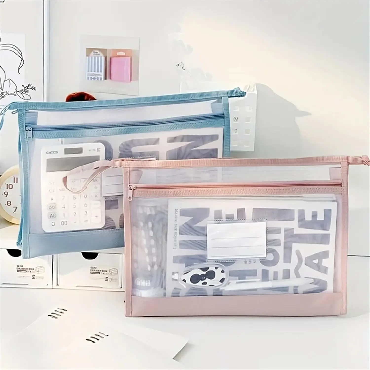 

Large Capacity Test Paper Storage Bag Morandi Color Zipper File Folder Bag Transparent Wide Opening Stationery Organizer Pouch