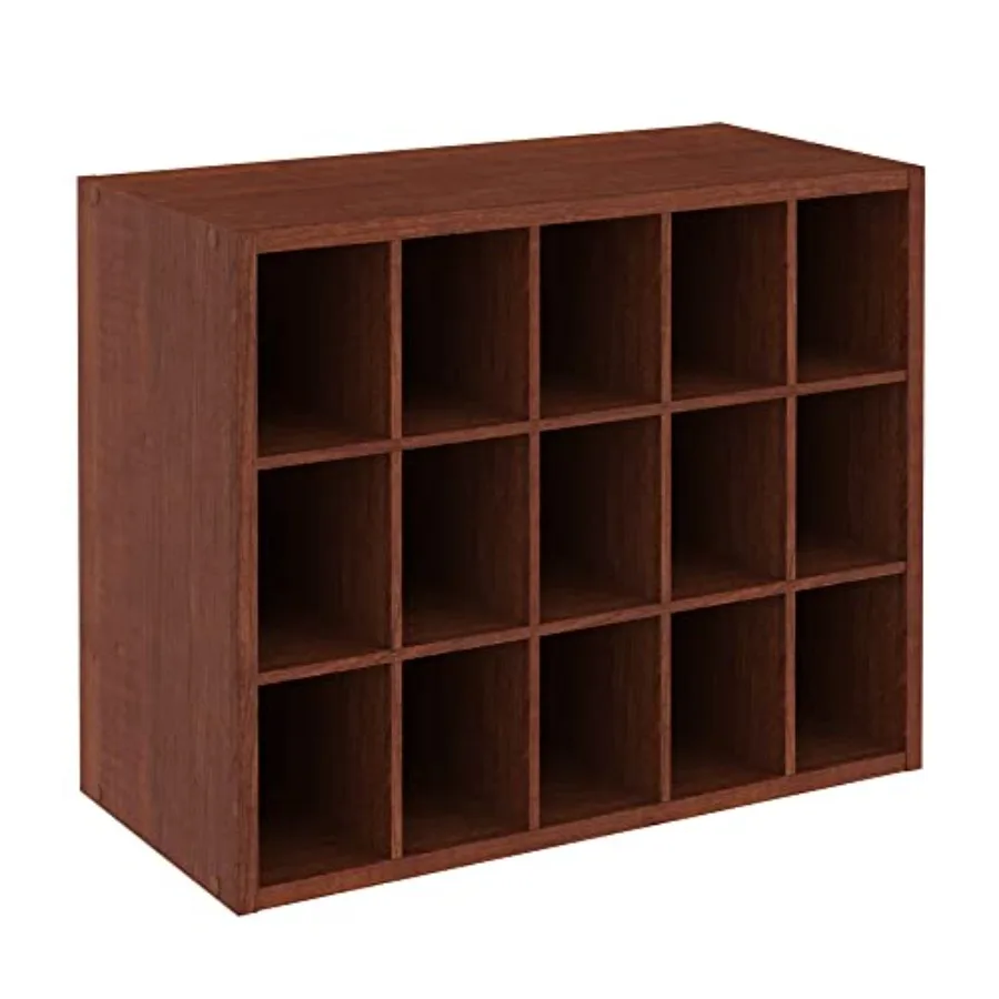 

15 Cube Stackable Storage Organizer for Shoes Bags Crafts Hobbies with Wood Shelves for Closet Entryway or Mudroom Dark Cherry