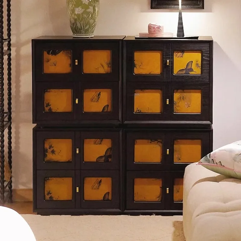 

Французский антикварный черный ретро ароматный шкаф-ведро из облачной пряжи из цельного дерева, боковой шкаф для гостиной, стойки для хранения в спальне