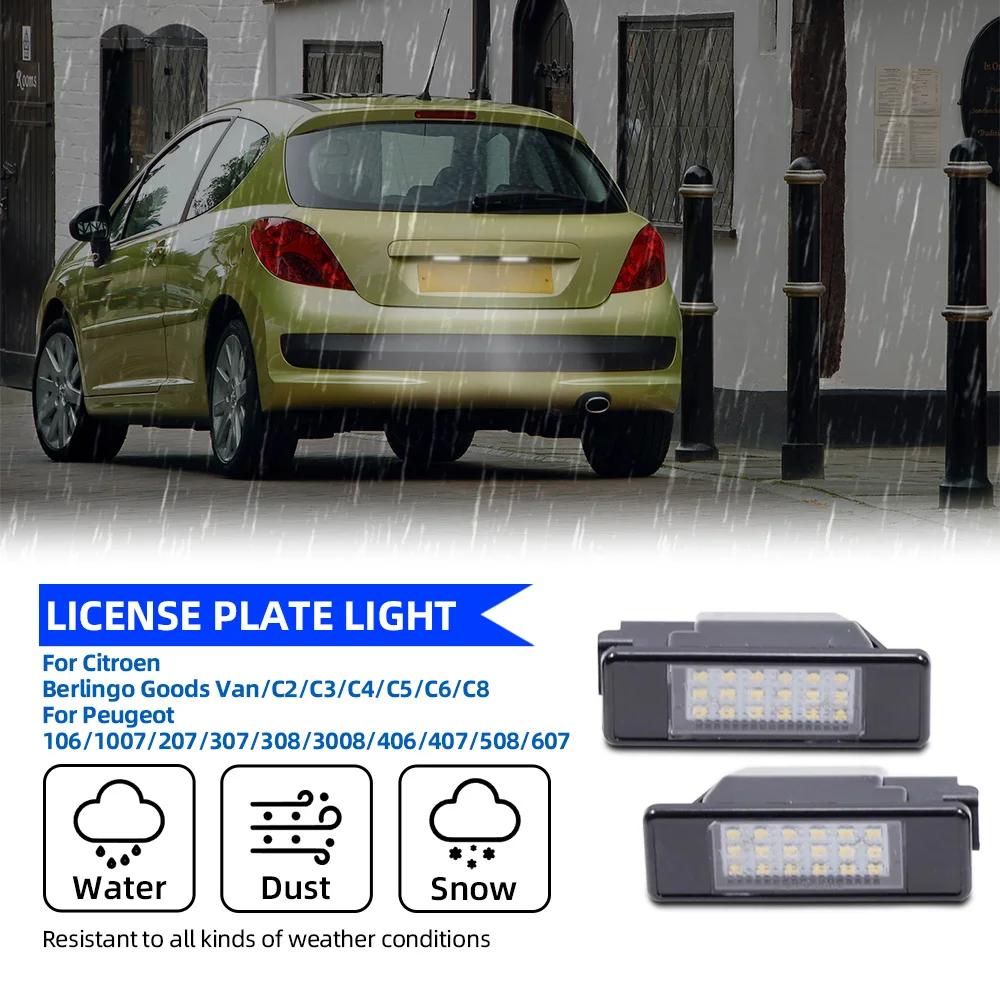 2Pcs LED Licence Number Plate Light Lamp Canbus For Citron Berlingo C2 C3 C4 C5 C6 C8 DS3 for Peugeot 106 1007 307 308 3008 406