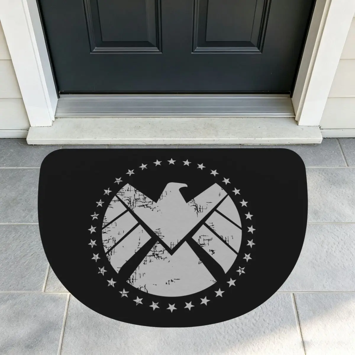 Shield Agent Training Soft Flannel Half Round Doormat Non Slip Bathroom Mat Absorbent Floor Carpet for Garage