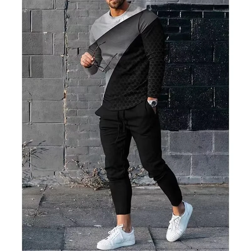 Fit Herbst Herrenbekleidungssets Mode Must-Have Activewear 3D-gedruckte Langarm-T-Shirts Herrenpullover Lässige Jogginghosen-Set