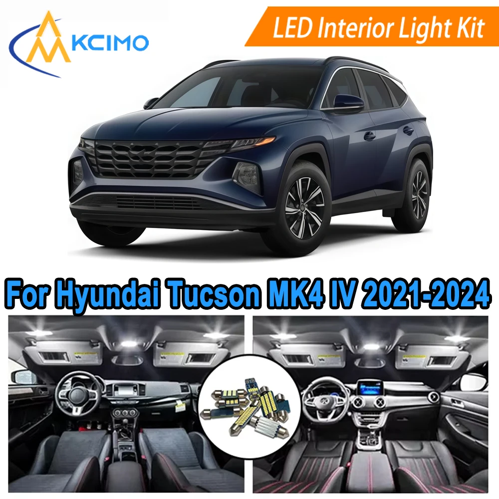 

LED Interior Bulb Set For Hyundai Tucson MK4 IV (2021-2024) Bright White/Blue Dome Map Door License Lights Easy Installation