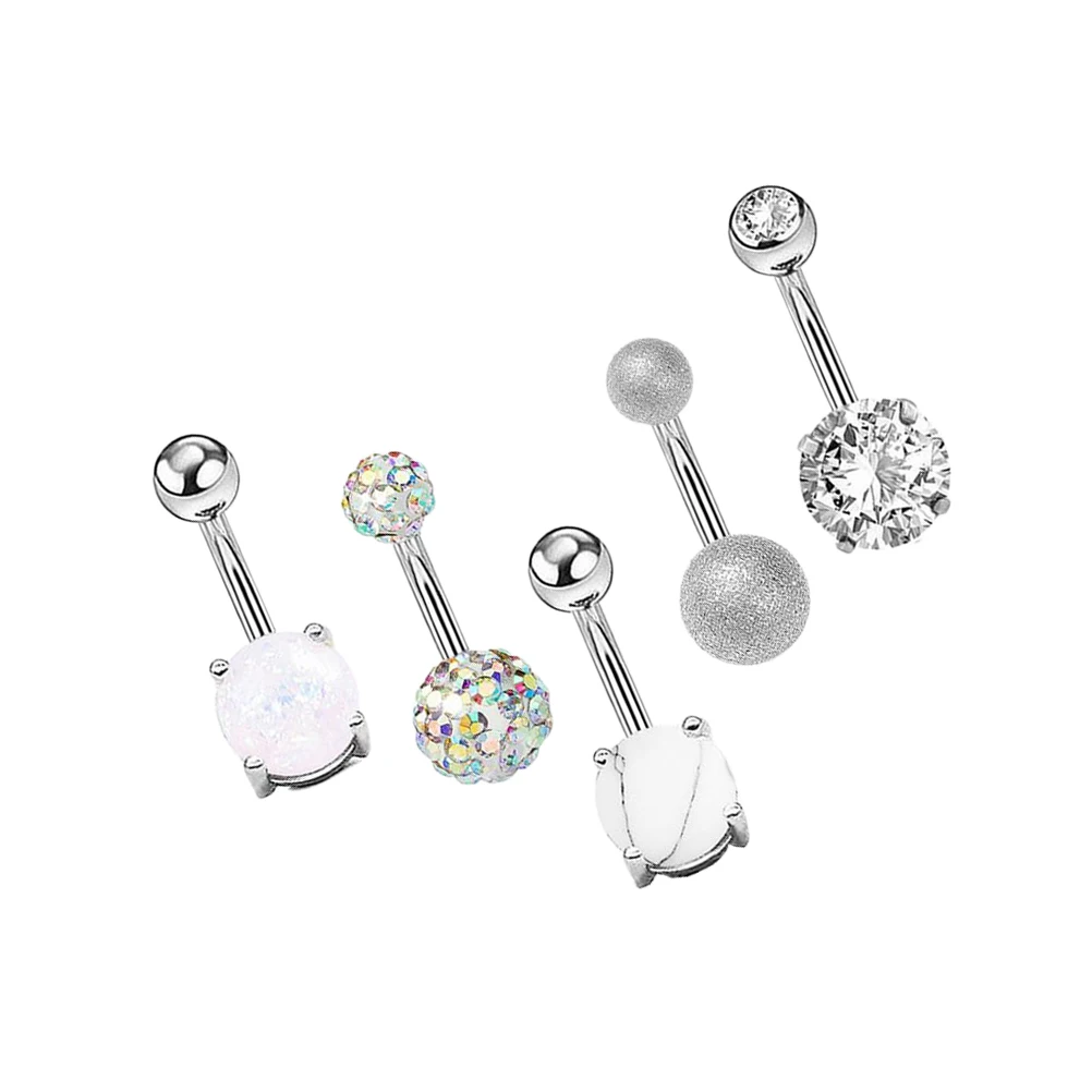 5 stks Zirkoon Knop Ringen Dangle Rvs Buik Ring Navel Piercing Sieraden Rvs Vrouwen Body Art Geschenken