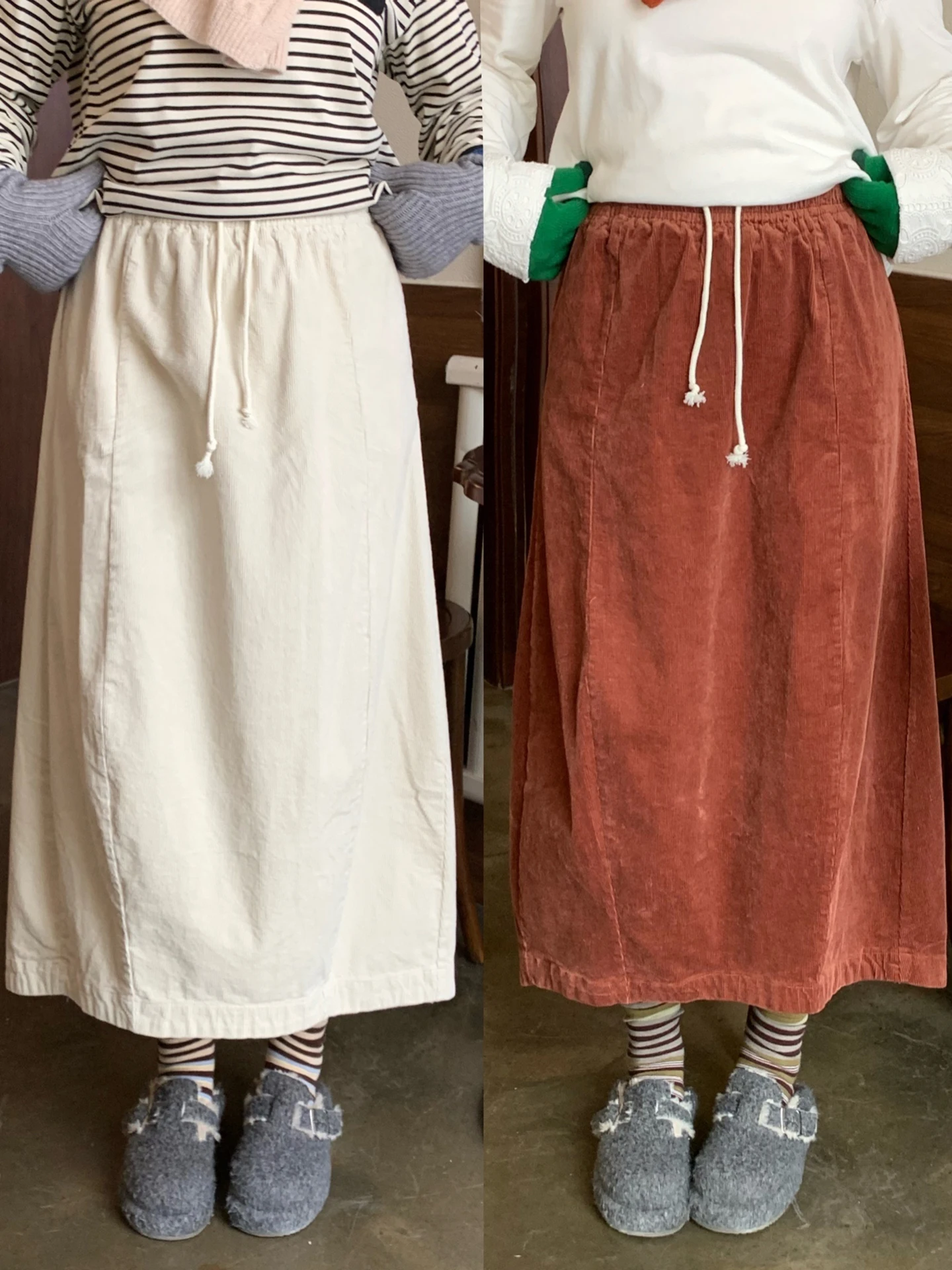 

Вельветовая юбка больших размеров для женщин, осень-зима, винтажная утягивающая юбка трапециевидной формы с высокой талией, повседневное платье из смеси хлопка больших размеров