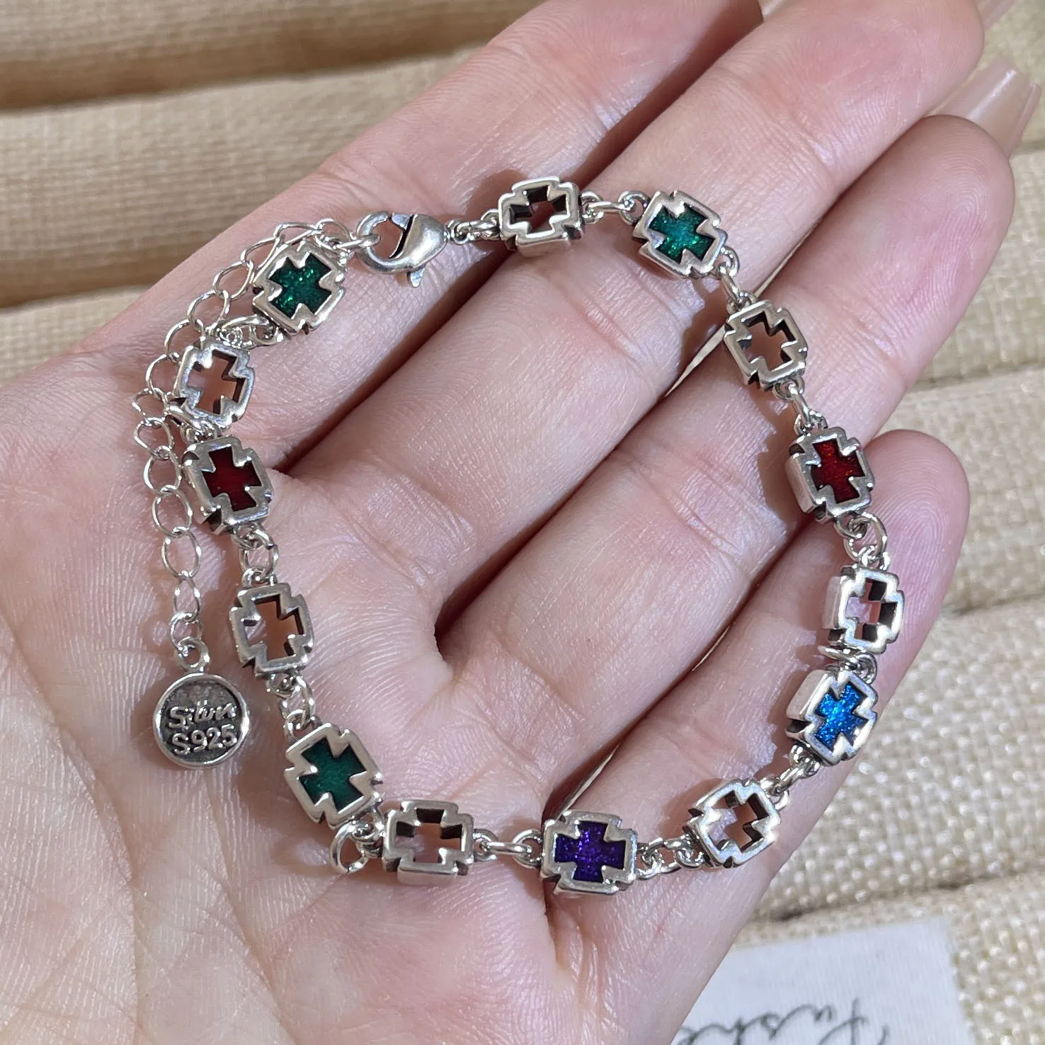 100% Solid 925 Sterling Silver Retro Bracelet for Women Men Vintage Handmade Cross CZ Rerto Bracelet Birthday Gift