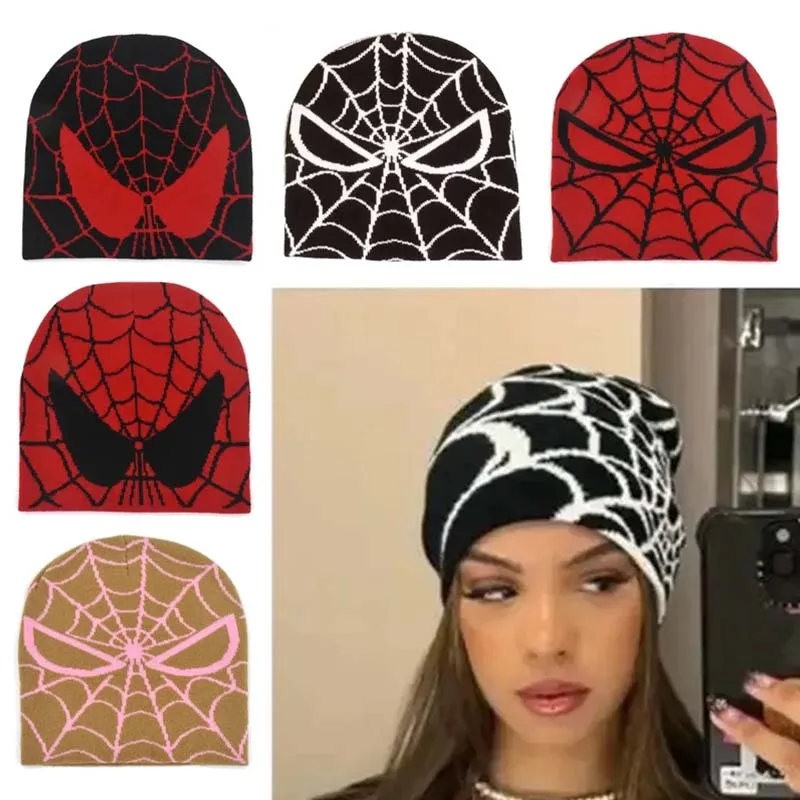 

2023 New Knitted Beanies Hat Cartoon Spider Embroidered Winter Hats Knitted Bonnet Cap soft Woolen Beanies for Women Y2k Cap