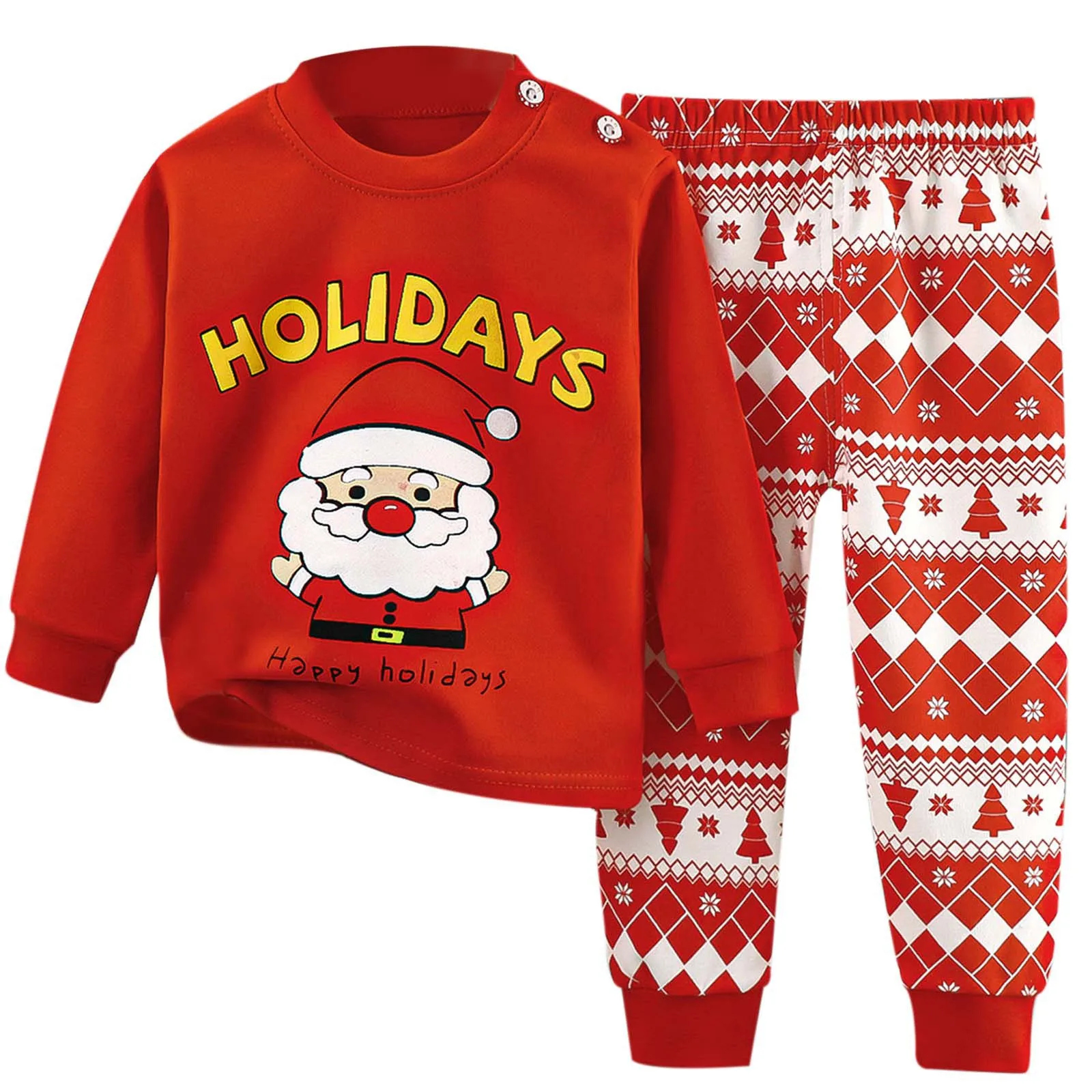 Autumn Christmas Toddler Girls Boys Outfits Cartoon Christmas Embroidery Long Sleeve Sweatshirt Pants Kids Warm Clothes Xmas Set