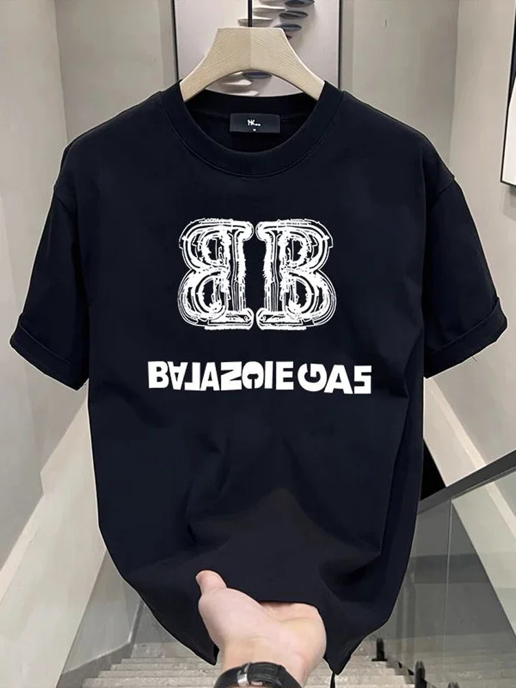 

2025 Heavy American Trendy Brand Short-sleeved T-shirt Men's Combed Cotton Top Loose Round Neck Short-sleeved Summer