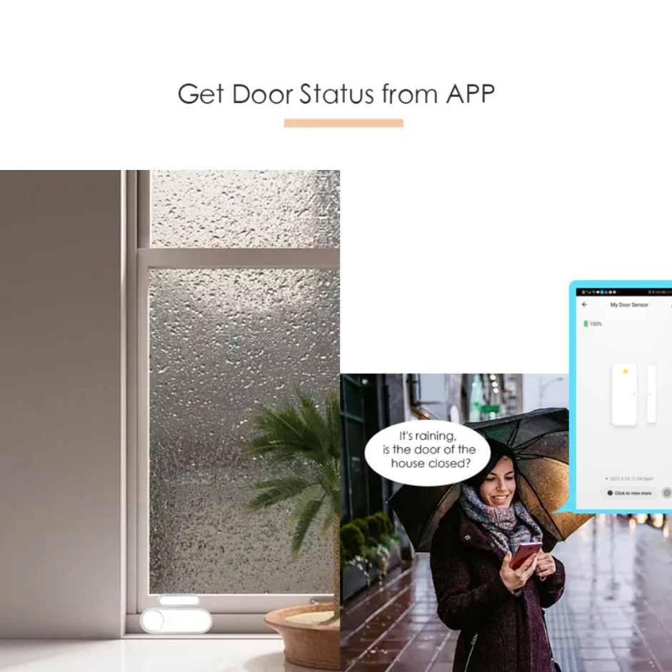 Sensor de Puerta y Ventana Wi-Fi de Tuya, Detector de Puerta Inalámbrico para Hogar Inteligente, Alarma Antirrobo Remota Controlada por la APP Smart Life