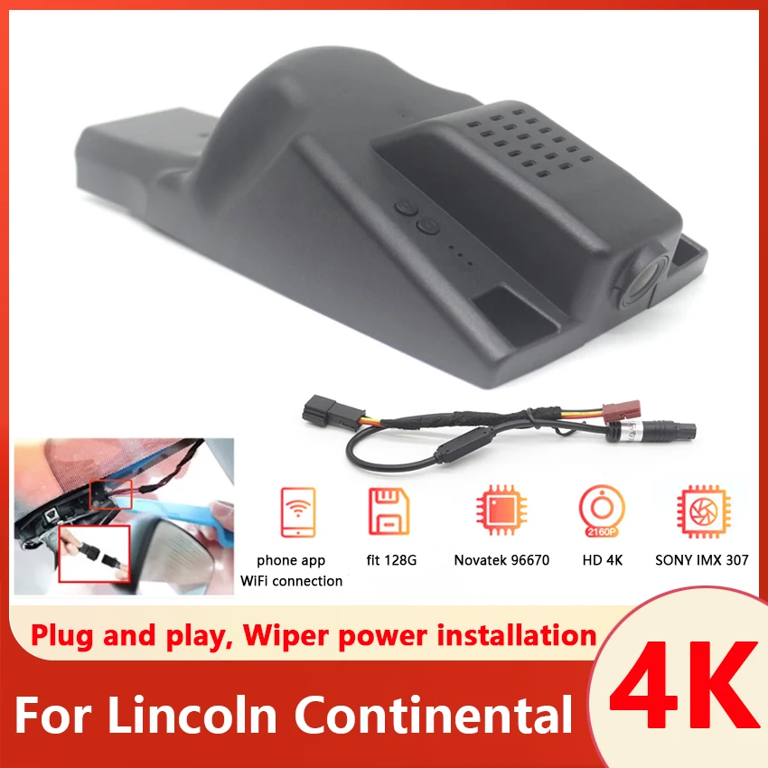 4K Plug and play Car DVR Wifi Video Recorder HD Dash Cam Camera For Lincoln Continental 2017 2018 2019 2020 2021 Car Accessories