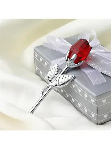 6 Colors Crystal Glass Rose Flower Figurines Craft Valentine's Day Favors X'mas Lovers' Gift Souvenir Home Wedding Decoration