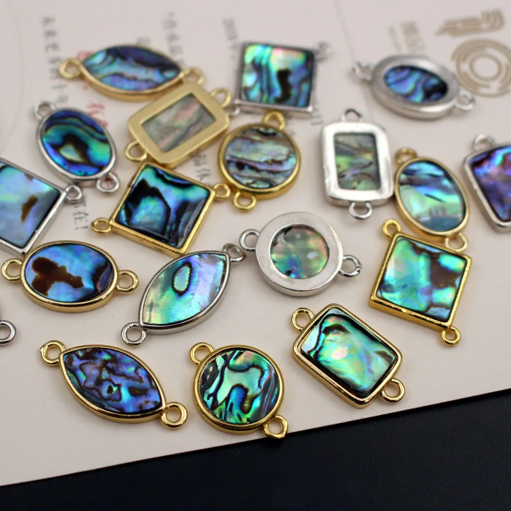 6pcs Natural Abalone Shell Connector Charm Pendant Geometric Shape Exquisite Charms for DIY Handmade Jewelry Accessories