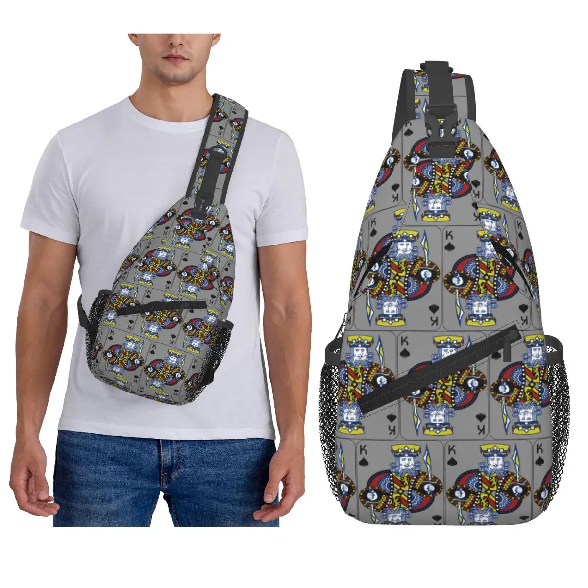 King Of Spades Poker Playing Card Chest Bag Men Sling Crossbody Backpack Chest Bag Travel Hiking Daypack Shoulder Bag