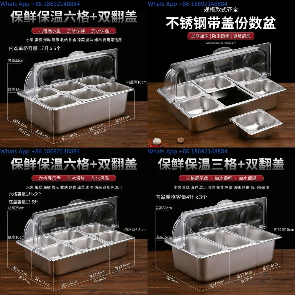 

Double Layer Transparent Rectangular Stainless Steel Food Display Cover with Ice Compartment Dust Proof Lid for Street Vending