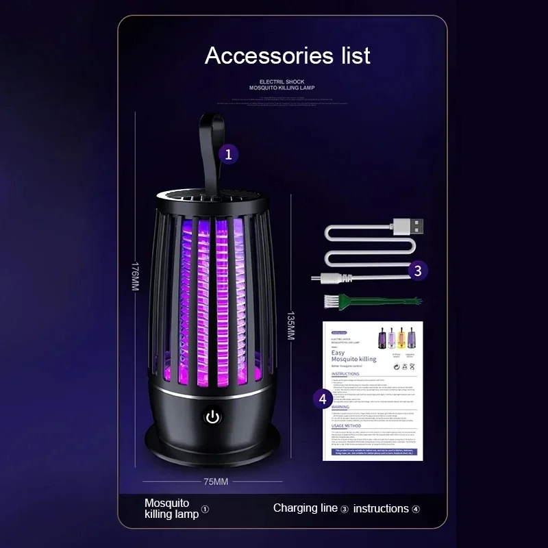 Новейшая лампа от комаров, бесшумный репеллент от насекомых, безрадиационная электрическая ловушка для насекомых, зарядка через USB, убийца комаров, уличная ловушка