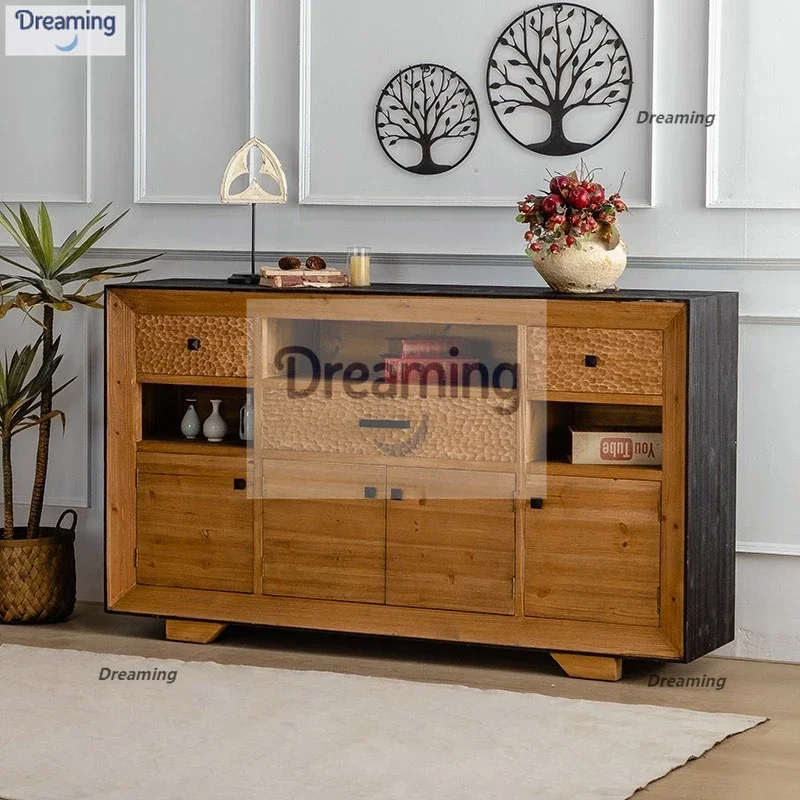 

New Chinese-style antique entrance cabinet, solid wood bucket cabinet against the wall, American living room decorative